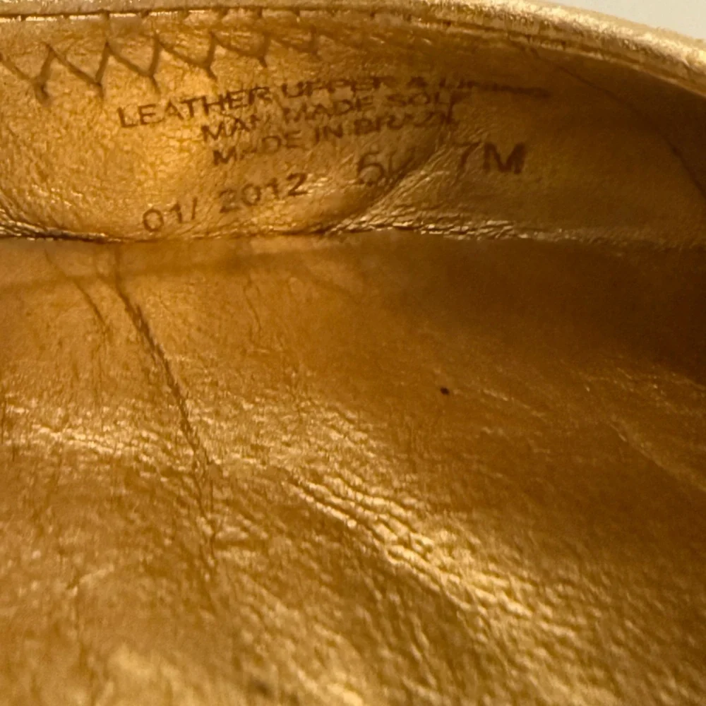 Tory Burch Reva Gold Metallic Ballet Flats Grained Leather Logo Size 7 Y2K